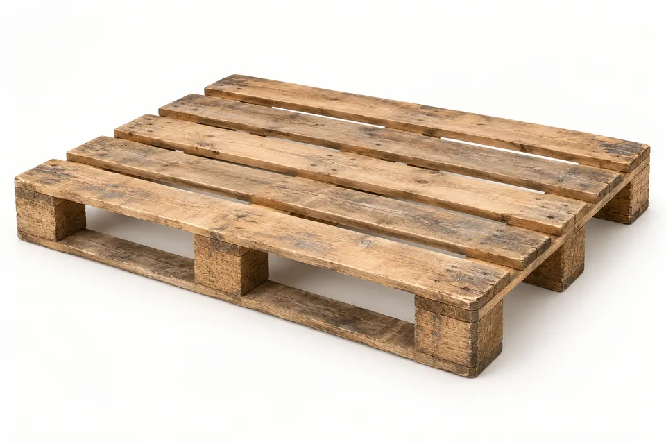 Illustration générée d’une palette en bois — occasion · deuxième choix.